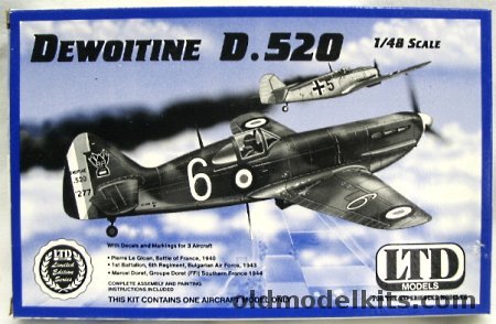 LTD 1/48 Dewoitine D-520 - Two French or Bulgarian Air Forces - (D520), 9801 plastic model kit
